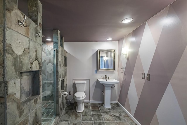 3706 Harbor Ridge Trl, Erie, PA 16510 - bathroom with toilet, a stall shower, baseboards, and recessed lighting