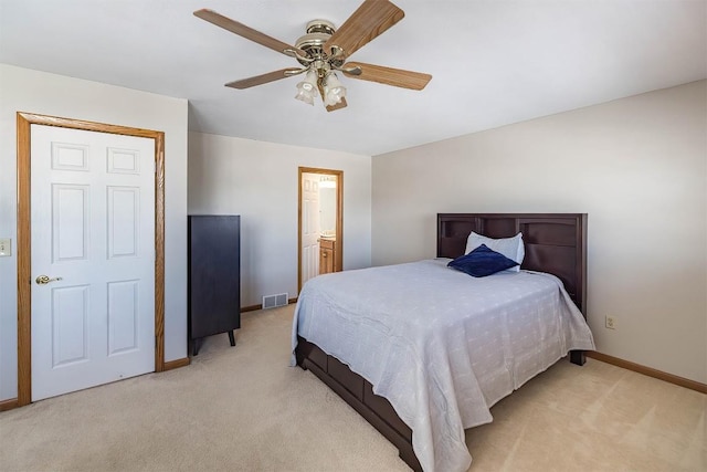 3706 Harbor Ridge Trl, Erie, PA 16510 - bedroom featuring light carpet, baseboards, a ceiling fan, and ensuite bath