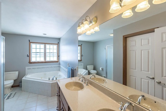 3706 Harbor Ridge Trl, Erie, PA 16510 - bathroom with toilet, a bath, tile patterned floors, and double vanity