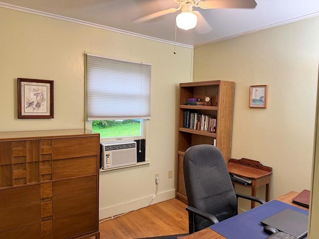 105 Hickory St, Edinboro, PA 16412 - office featuring a ceiling fan, light wood-type flooring, ornamental molding, and cooling unit