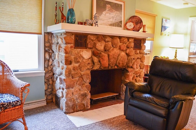 105 Hickory St, Edinboro, PA 16412 - sitting room featuring a fireplace and baseboard heating