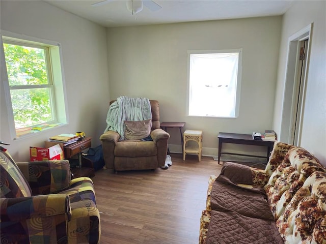 402 Reed St, Erie, PA 16507 - living area with healthy amount of natural light, a ceiling fan, and wood finished floors
