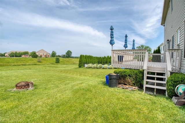 6020 Pebble Creek Dr, Fairview, PA 16415 - view of grassy yard with an outdoor fire pit and a deck