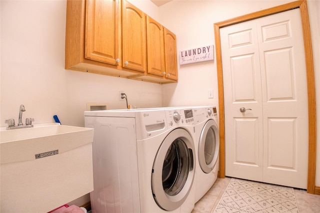 6020 Pebble Creek Dr, Fairview, PA 16415 - laundry room with independent washer and dryer, cabinet space, and light tile patterned flooring