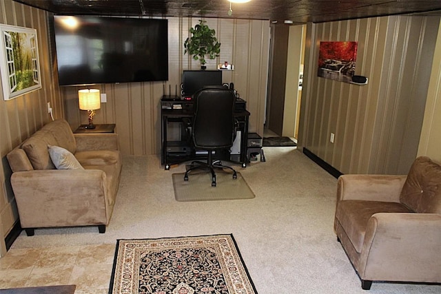 6361 Cherry Ext, Erie, PA 16509 - living area featuring wooden walls, an office area, and carpet floors