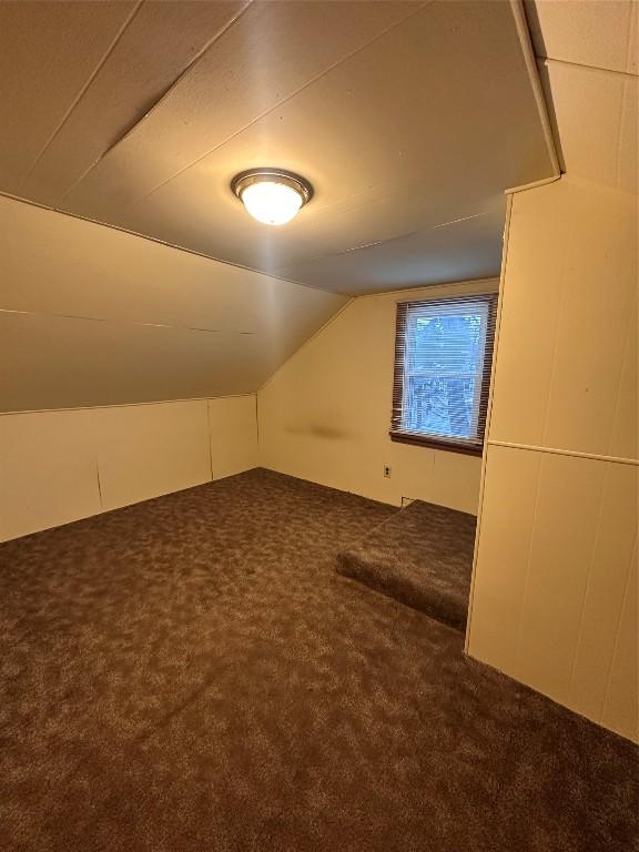 additional living space with carpet floors and vaulted ceiling