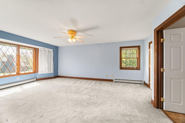 100 Fox Hollow Ln, Harborcreek, PA 16511 - carpeted empty room featuring a baseboard heating unit, a ceiling fan, and baseboards