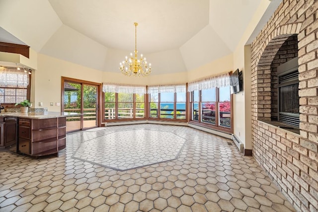 100 Fox Hollow Ln, Harborcreek, PA 16511 - sunroom / solarium featuring a chandelier and lofted ceiling
