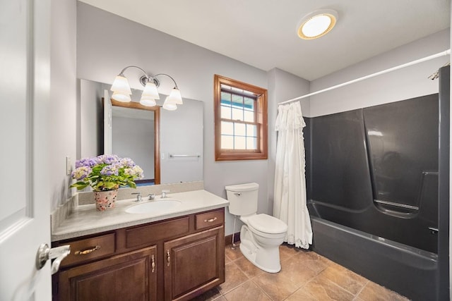 100 Fox Hollow Ln, Harborcreek, PA 16511 - bathroom featuring vanity, toilet, shower / bath combination with curtain, tile patterned flooring, and baseboards