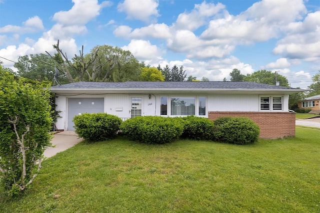 1303 Anna Ct, Erie, PA 16504 - ranch-style house featuring a garage, brick siding, a front lawn, and driveway