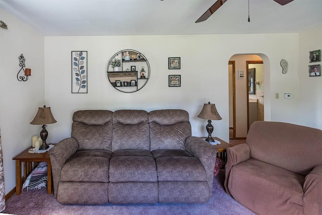 2514 E 43rd St, Erie, PA 16510 - living room with a ceiling fan, arched walkways, and carpet