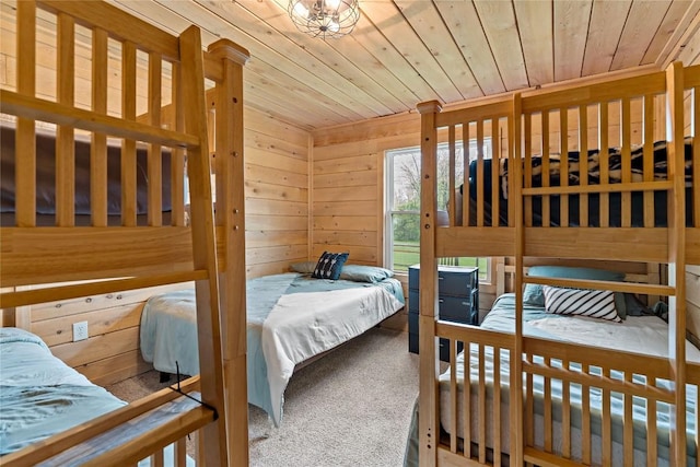 2629 River Dr, Jamestown, PA 16134 - bedroom with wooden ceiling, carpet flooring, and wood walls