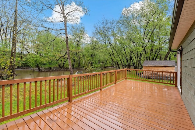 2629 River Dr, Jamestown, PA 16134 - wooden deck with a water view and view of wooded area