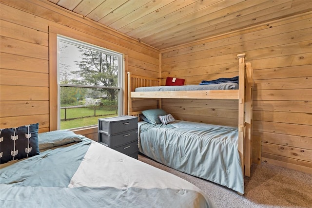 2629 River Dr, Jamestown, PA 16134 - carpeted bedroom with wooden walls and wooden ceiling