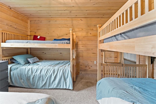 2629 River Dr, Jamestown, PA 16134 - carpeted bedroom featuring wood walls and wooden ceiling
