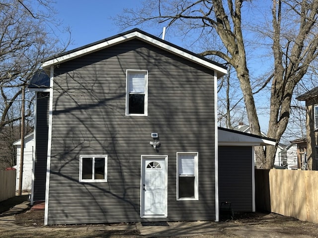 back of property with fence