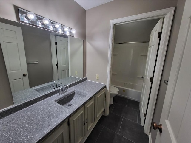 full bathroom featuring tile patterned floors, shower / tub combination, vanity, and toilet