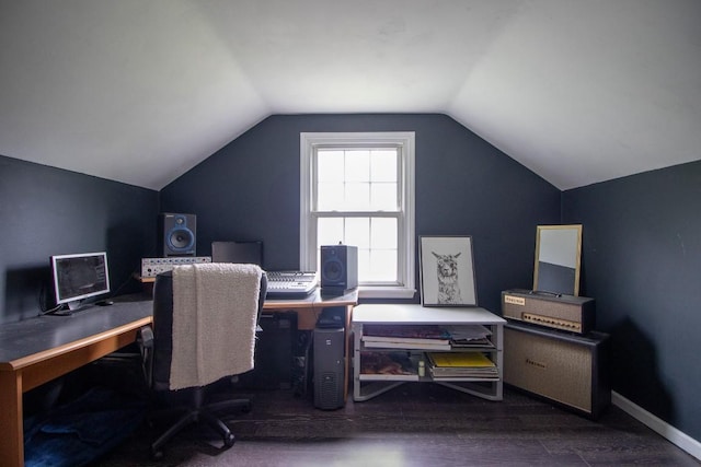 104 Hillcrest Dr, Edinboro, PA 16412 - office space featuring vaulted ceiling, wood finished floors, and baseboards