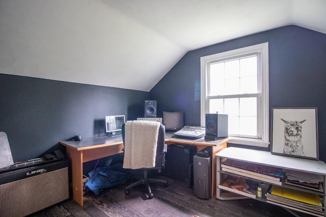 104 Hillcrest Dr, Edinboro, PA 16412 - office area with wood finished floors and vaulted ceiling