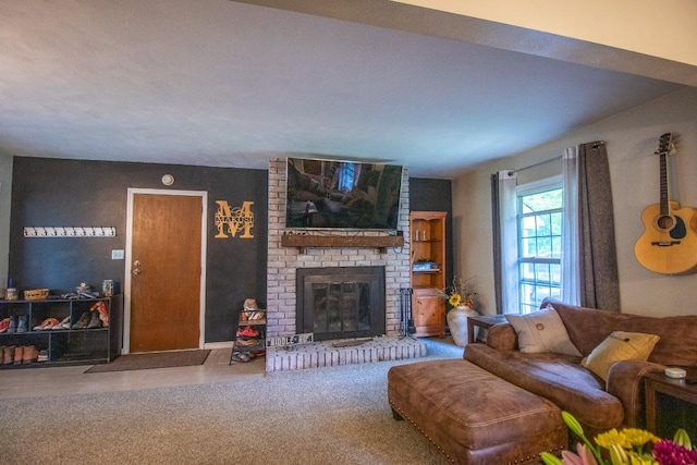104 Hillcrest Dr, Edinboro, PA 16412 - living room featuring a brick fireplace