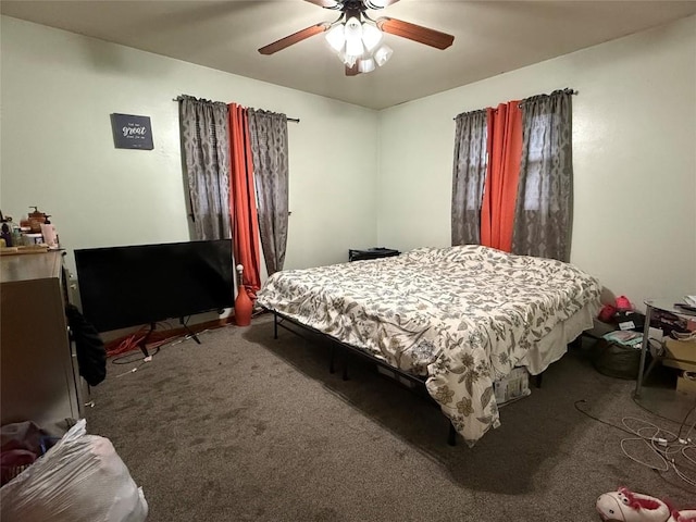 bedroom featuring carpet flooring and ceiling fan