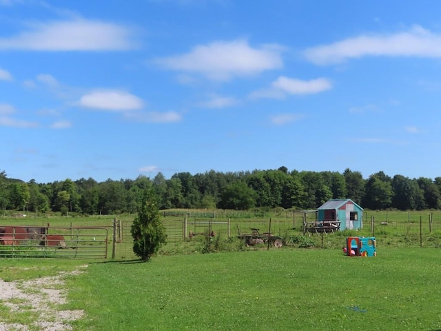 view of yard with an outbuilding and a rural view