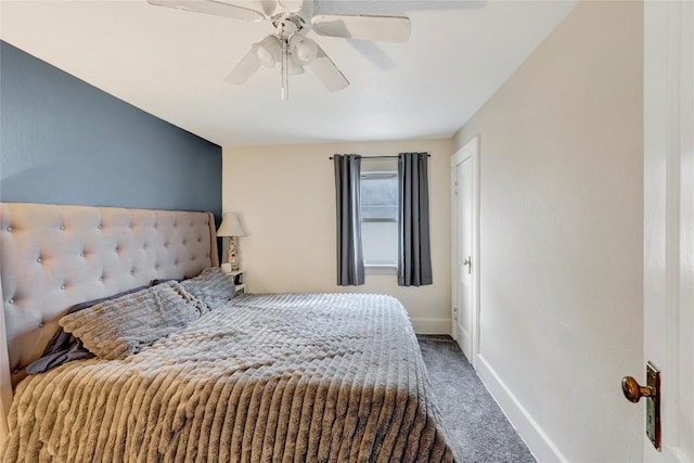 bedroom with carpet flooring and ceiling fan