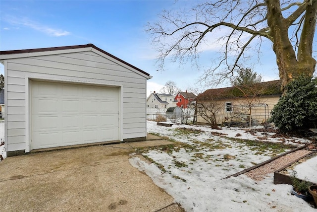 view of snow covered garage