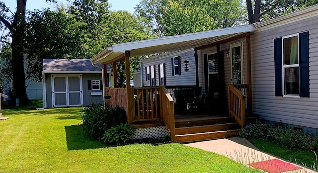 21 Ridgewood Dr, Erie, PA 16426 - wooden terrace with a lawn and a shed