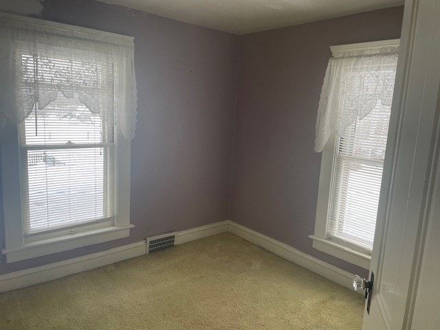 spare room featuring light carpet