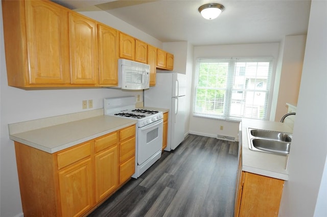 4140 Wood Hills Dr Unit C44, Erie, PA 16510 - kitchen with white appliances, a sink, dark wood finished floors, light countertops, and baseboards