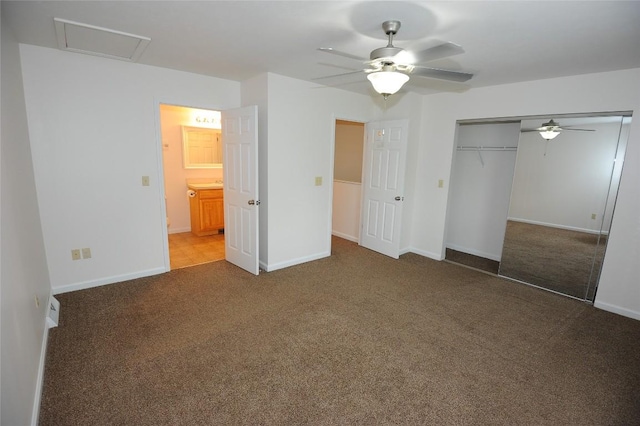 4140 Wood Hills Dr Unit C44, Erie, PA 16510 - unfurnished bedroom with carpet, a closet, baseboards, a ceiling fan, and attic access
