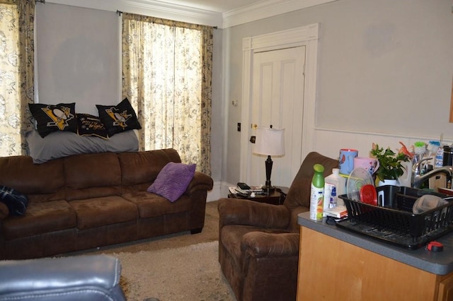 402 Main St, Saegertown, PA 16433 - living area with crown molding and carpet floors