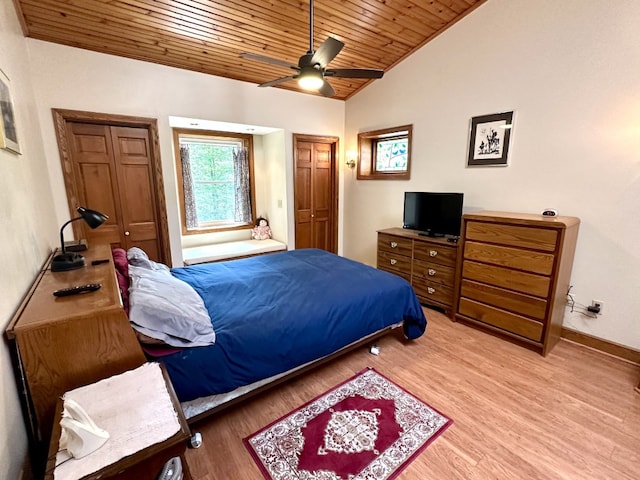 99 N Forest Ave, Meadville, PA 16335 - bedroom with wooden ceiling, lofted ceiling, light wood-type flooring, and a ceiling fan