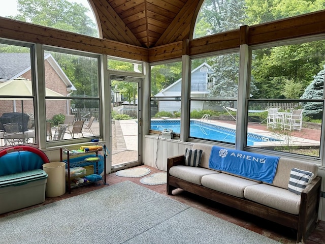 99 N Forest Ave, Meadville, PA 16335 - sunroom / solarium featuring vaulted ceiling, plenty of natural light, wooden ceiling, and outdoor dining space
