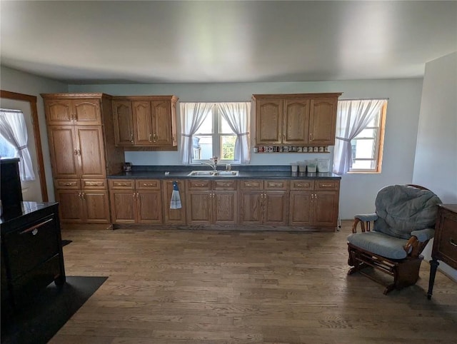 15916 Airport Rd, Linesville, PA 16424 - kitchen with a sink, dark countertops, plenty of natural light, and wood finished floors