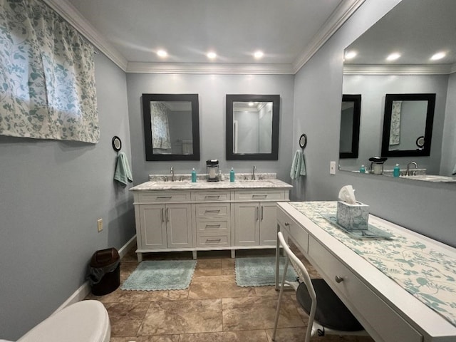 bathroom featuring vanity and crown molding