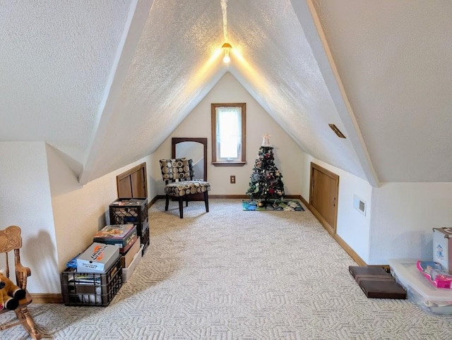 933 E 31st St, Erie, PA 16504 - living area with a textured ceiling, vaulted ceiling, and light carpet