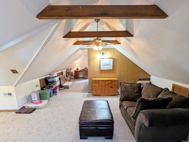 933 E 31st St, Erie, PA 16504 - carpeted living room featuring lofted ceiling, a textured ceiling, and ceiling fan