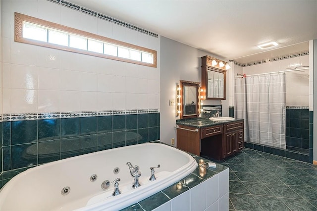 4031 Zimmerly Rd, Erie, PA 16506 - bathroom featuring a tub with jets, vanity, a tile shower, and tile patterned flooring