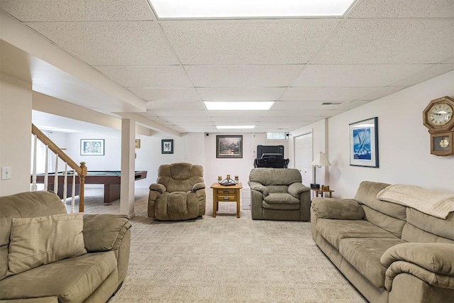 6018 Pebble Creek Dr, Fairview, PA 16415 - living room featuring a drop ceiling and light colored carpet