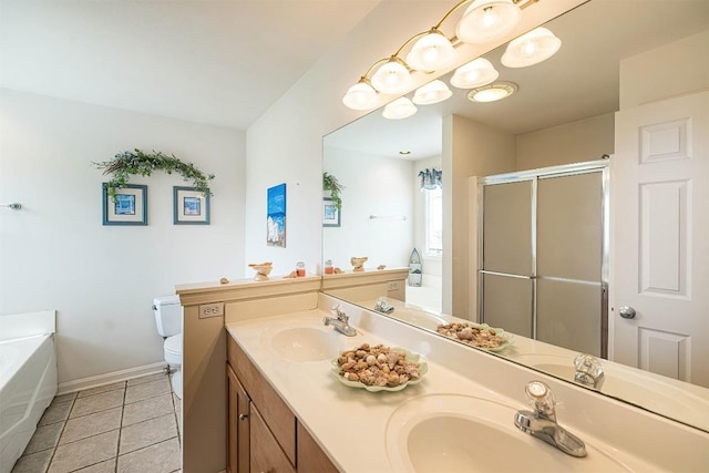 6018 Pebble Creek Dr, Fairview, PA 16415 - full bath with a stall shower, a garden tub, tile patterned floors, baseboards, and double vanity
