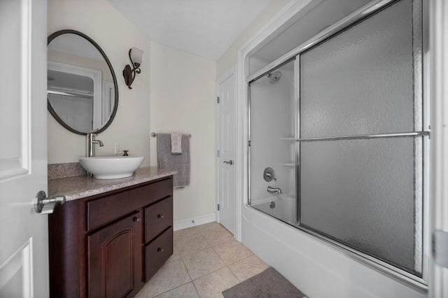 bathroom with tile patterned floors, vanity, and combined bath / shower with glass door