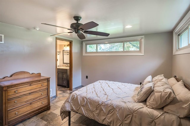 454 Orchard Beach Rd, North East, PA 16428 - bedroom with multiple windows, recessed lighting, ceiling fan, and ensuite bathroom