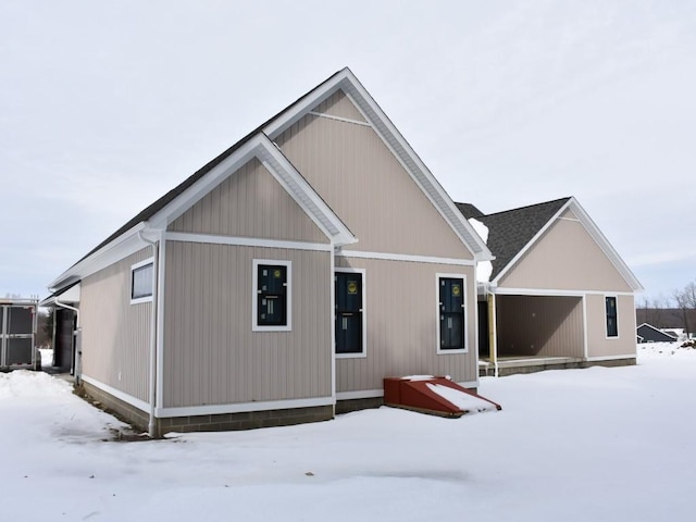 view of snow covered property