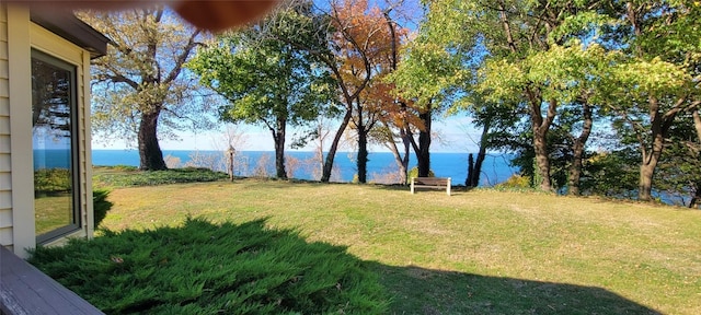 view of yard with a water view