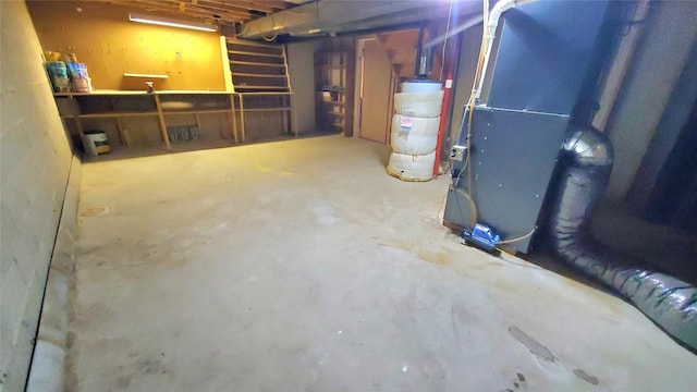 basement featuring water heater