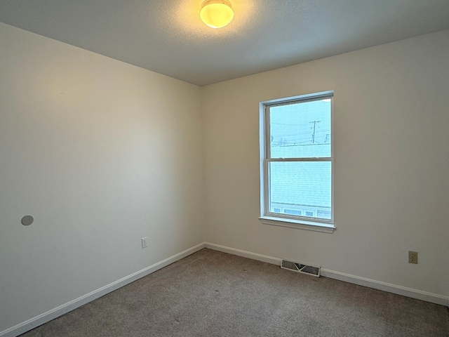 spare room featuring carpet flooring and a textured ceiling