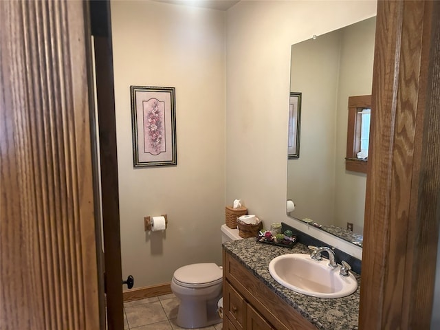 bathroom featuring tile patterned flooring, vanity, and toilet