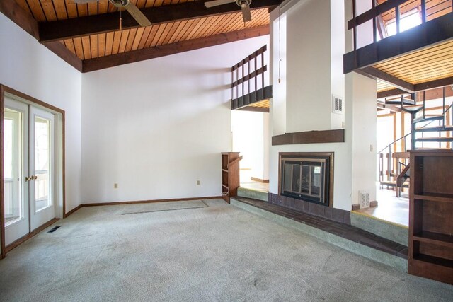 5130 W Stancliff Rd, Mckean, PA 16426 - unfurnished living room featuring carpet floors, a wealth of natural light, and wooden ceiling